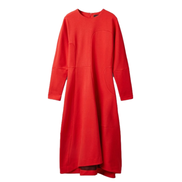 COS Red Asymmetrical Midi Dress Long Sleeve Festive Christmas Primary Red Size 6 - Picture 13 of 13